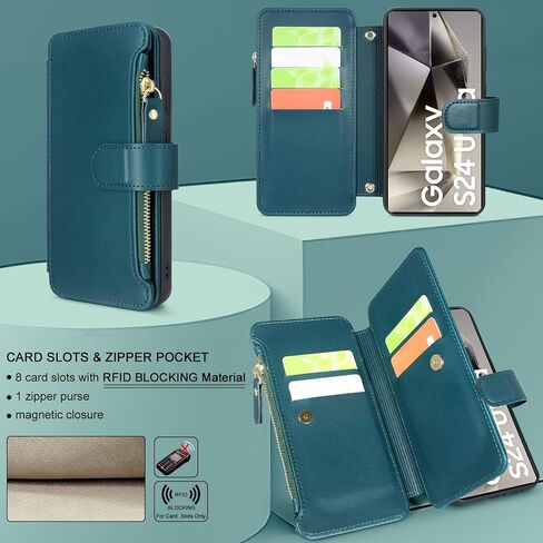 Harryshell Crossbody for Samsung Galaxy S24 Ultra 5G Case Wallet [8 Card Slots] with [Theft-Scan Blocking],Cash Coin Zipper Pocket Long Shoulder & Wrist Strap for S24 Ultra 6.8 Inch (Teal) in Saudi Arabia