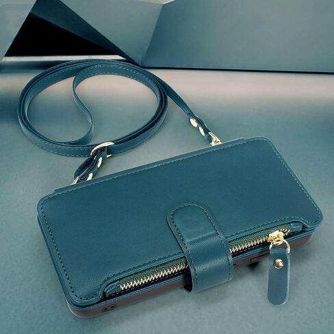 Harryshell Crossbody for Samsung Galaxy S24 Ultra 5G Case Wallet [8 Card Slots] with [Theft-Scan Blocking],Cash Coin Zipper Pocket Long Shoulder & Wrist Strap for S24 Ultra 6.8 Inch (Teal) in Saudi Arabia