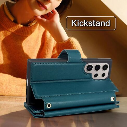 Harryshell Crossbody for Samsung Galaxy S24 Ultra 5G Case Wallet [8 Card Slots] with [Theft-Scan Blocking],Cash Coin Zipper Pocket Long Shoulder & Wrist Strap for S24 Ultra 6.8 Inch (Teal) in Saudi Arabia