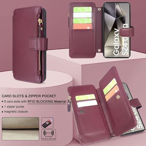 محفظة Harryshell Crossbody لهاتف Samsung Galaxy S24 Ultra 5G [8 فتحات للبطاقات] مع [حجب للسرقة]، جيب طويل بسحاب للعملة النقدية وحزام معصم لهاتف S24 Ultra 6.8 بوصة (أزرق مخضر) in Saudi Arabia