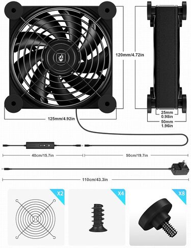upHere 120mm DC Fan High Performance Silent Fan with 5 Adjustable Wind speeds for Computer / PS4 / TV Box/AV Cabinet U3DC1 in Kuwait