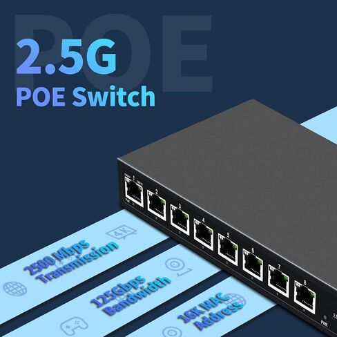 8 منافذ 2.5G PoE Switch 120W|1X 10G SFP+&4 x 2.5GBase-T PoE Ports، IEEE802.3af/at، التوصيل والتشغيل/ سطح المكتب والجدار 2.5GbE PoE Network Switch in Kuwait