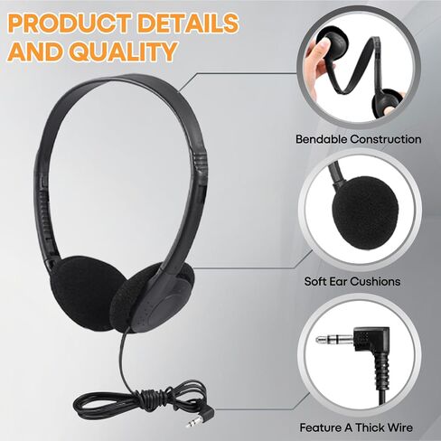 12 Pack Kids Headphones Bulk for Classroom School Students, Durable Wholesale Class Set Headphones for Kids Children Toddler Teen Boys Girls (HY857,12 Black) in Saudi Arabia