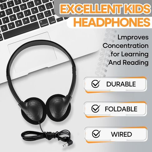 12 Pack Kids Headphones Bulk for Classroom School Students, Durable Wholesale Class Set Headphones for Kids Children Toddler Teen Boys Girls (HY857,12 Black) in Saudi Arabia