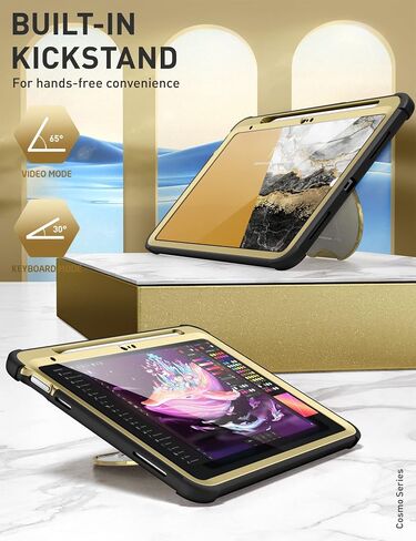 حافظة i-Blason لجهاز iPad الجيل العاشر مع حامل أقلام، [واقي شاشة مدمج وحامل]، حافظة iPad للحماية الكاملة من السقوط لجهاز iPad الجيل العاشر 10.9 بوصة، سلسلة كوزمو، رخامي/وردي in Saudi Arabia