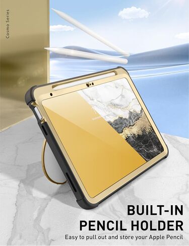 حافظة i-Blason لجهاز iPad الجيل العاشر مع حامل أقلام، [واقي شاشة مدمج وحامل]، حافظة iPad للحماية الكاملة من السقوط لجهاز iPad الجيل العاشر 10.9 بوصة، سلسلة كوزمو، رخامي/وردي in Saudi Arabia
