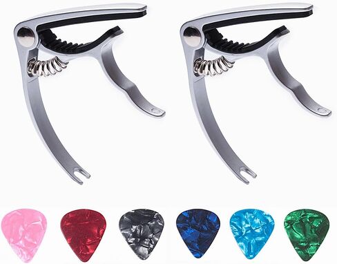 Guitar Capo with 6 Free Picks for Ukulele Acoustic and Electric Guitars, Quick Change Ukulele & Banjo Capos(Silver) in Saudi Arabia