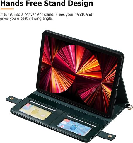 حافظة Dteck من جلد البولي يوريثان لجهاز Apple iPad Pro 13" M4 (2024)، حافظة قابلة للطي متينة مع فتحات للبطاقات وجيوب وحامل أقلام ووظيفة الوقوف، حافظة حماية للكمبيوتر اللوحي عبر الجسم لجهاز iPad مع حزام كتف، أزرق in Saudi Arabia