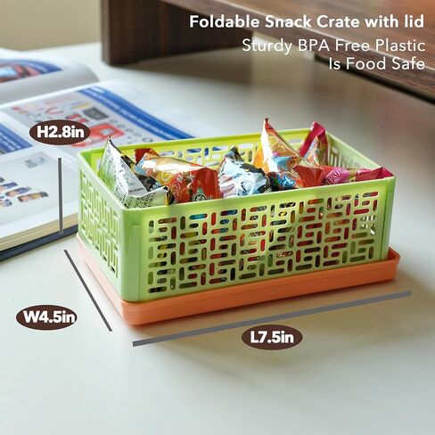 3 Pack Foldable Small Plastic Snack Containers with Lids Mini Collapsible Storage Crates for Crafts,Pantry,Office,School,Kitchen,Table(7.5''x4.5''x2.8'') 1 Qt in Saudi Arabia