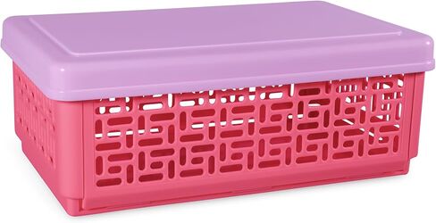 3 Pack Foldable Small Plastic Snack Containers with Lids Mini Collapsible Storage Crates for Crafts,Pantry,Office,School,Kitchen,Table(7.5''x4.5''x2.8'') 1 Qt in Saudi Arabia