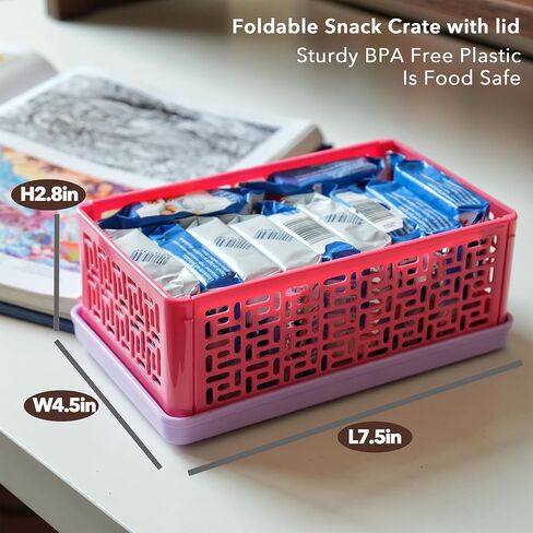 3 Pack Foldable Small Plastic Snack Containers with Lids Mini Collapsible Storage Crates for Crafts,Pantry,Office,School,Kitchen,Table(7.5''x4.5''x2.8'') 1 Qt in Saudi Arabia