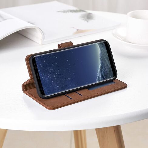 حافظة لهاتف سامسونج جالاكسي S8، حافظة محفظة جلدية فاخرة مع حامل للبطاقات وقفل مغناطيسي وغطاء قابل للطي متوافق مع هاتف سامسونج جالاكسي S8 - بني القهوة in Saudi Arabia