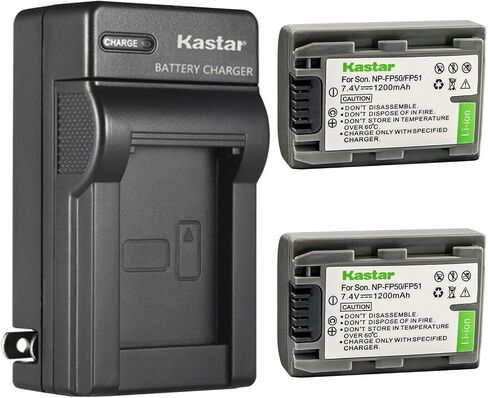 بطارية Kastar 4 قطع وشاحن حائط تيار متردد بديل لسوني NP-FP30، NP-FP50 NP-FP51، NP-FP60، NP-FP70 NP-FP71، NP-FP90 NP-FP91، شاحن AC-VQH10، DCR-HC85 كاميرا DCR-HC94، DCR-HC96 in Kuwait