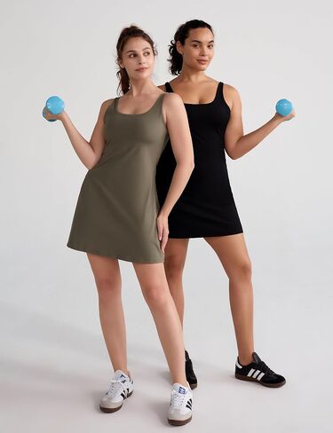 BEGOING Tennis Dress for Women Square Neck Workout Dress with Shorts and Removable Exercise Bra Golf 2in1 Active Dresses A-White in Saudi Arabia