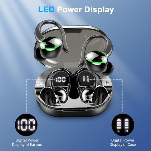 Wireless Earbud Bluetooth Headphones 5.3, 48Hrs Playtime Sport in Ear Wireless Earphones with Digital LED Display Over Ear Buds with Earhooks Waterproof Headset with Mic for Running Workout in Saudi Arabia