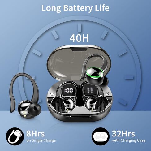 Wireless Earbud Bluetooth Headphones 5.3, 48Hrs Playtime Sport in Ear Wireless Earphones with Digital LED Display Over Ear Buds with Earhooks Waterproof Headset with Mic for Running Workout in Saudi Arabia