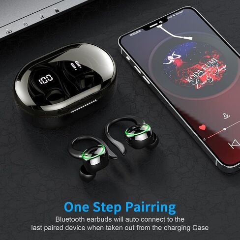 Wireless Earbud Bluetooth Headphones 5.3, 48Hrs Playtime Sport in Ear Wireless Earphones with Digital LED Display Over Ear Buds with Earhooks Waterproof Headset with Mic for Running Workout in Saudi Arabia