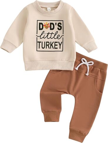عيد الشكر طفل رضيع ملابس مام أبي ليتل تركيا Crewneck البلوز القمم Sweatpants مجموعة 2 قطعة الزي in Kuwait