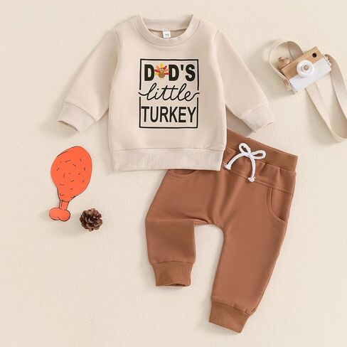 عيد الشكر طفل رضيع ملابس مام أبي ليتل تركيا Crewneck البلوز القمم Sweatpants مجموعة 2 قطعة الزي in Kuwait