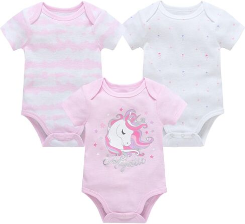Baby Bodysuits 3-Pack - Summer Short Sleeve Rompers with Cute Embroidered Designs in Saudi Arabia