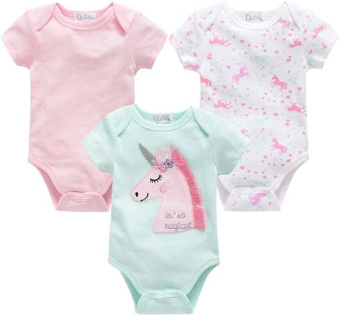 Baby Bodysuits 3-Pack - Summer Short Sleeve Rompers with Cute Embroidered Designs in Saudi Arabia