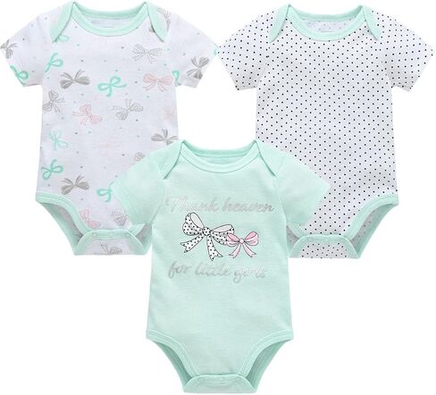 Baby Bodysuits 3-Pack - Summer Short Sleeve Rompers with Cute Embroidered Designs in Saudi Arabia