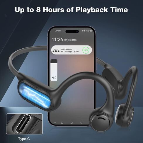 سماعات رأس توصيل عظمي مع ميكروفون مانع للضوضاء، سماعات رأس رياضية بلوتوث مقاومة للماء، سماعات رأس ستيريو مفتوحة الأذن تصل إلى 8 ساعات وقت تشغيل، سماعة رأس لاسلكية للجري، أخضر in Kuwait