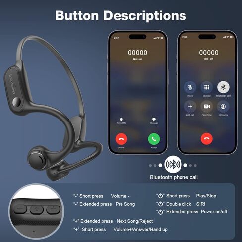 سماعات رأس توصيل عظمي مع ميكروفون مانع للضوضاء، سماعات رأس رياضية بلوتوث مقاومة للماء، سماعات رأس ستيريو مفتوحة الأذن تصل إلى 8 ساعات وقت تشغيل، سماعة رأس لاسلكية للجري، أخضر in Kuwait