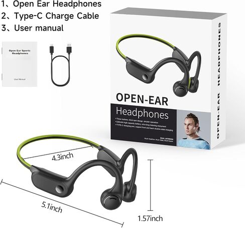 Bone Conduction Headphones with Noise-Canceling MIC, Bluetooth Waterproof Sport Headphones, Open Ear Stereo Headphones up to 8H Playtime, Wireless Headset for Running, Green in Saudi Arabia