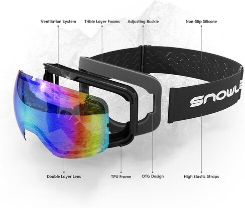 OTG Snowboard Goggles for Men Women Adult,Ski Snowboard Goggles of Dual Lens with Anti Fog for UV Protection for Girls in Saudi Arabia