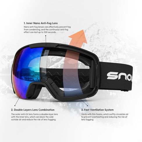 OTG Snowboard Goggles for Men Women Adult,Ski Snowboard Goggles of Dual Lens with Anti Fog for UV Protection for Girls in Saudi Arabia