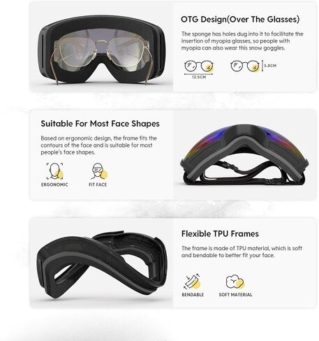 OTG Snowboard Goggles for Men Women Adult,Ski Snowboard Goggles of Dual Lens with Anti Fog for UV Protection for Girls in Saudi Arabia