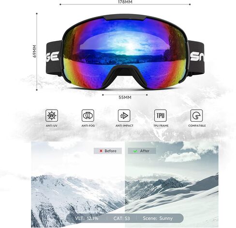 OTG Snowboard Goggles for Men Women Adult,Ski Snowboard Goggles of Dual Lens with Anti Fog for UV Protection for Girls in Saudi Arabia