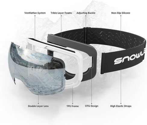 OTG Snowboard Goggles for Men Women Adult,Ski Snowboard Goggles of Dual Lens with Anti Fog for UV Protection for Girls in Saudi Arabia