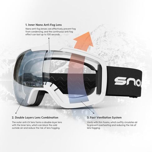 OTG Snowboard Goggles for Men Women Adult,Ski Snowboard Goggles of Dual Lens with Anti Fog for UV Protection for Girls in Saudi Arabia