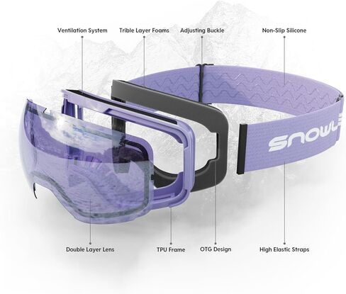 نظارات OTG على الجليد للرجال والنساء البالغين، نظارات التزلج على الجليد ذات العدسات المزدوجة مع مكافحة الضباب للحماية من الأشعة فوق البنفسجية للفتيات in Kuwait