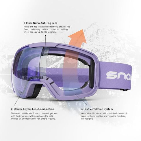 نظارات OTG على الجليد للرجال والنساء البالغين، نظارات التزلج على الجليد ذات العدسات المزدوجة مع مكافحة الضباب للحماية من الأشعة فوق البنفسجية للفتيات in Kuwait