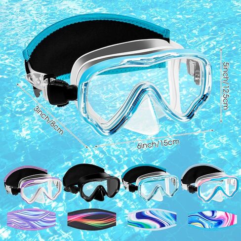 Fabbay 4 Pairs Kids Goggles with Nose Cover for Age 6-14, Kids Goggles with Fabric Strap Snorkel Mask Tempered Glass Dive Mask Swimming Mask with Strap Cover, 4 Colors in Saudi Arabia