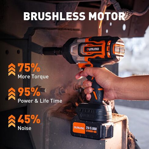 olmlmo 1/2 inch Impact Wrench Cordless, Max Torque 800Ft-lbs 20V Brushless Motor 2000 RPM, with 5 Sockets, 3 Extension Bars, 2 x 5000 Mah Battery and 1 Fast Charger in Saudi Arabia