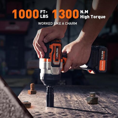 olmlmo 1/2 inch Impact Wrench Cordless, Max Torque 800Ft-lbs 20V Brushless Motor 2000 RPM, with 5 Sockets, 3 Extension Bars, 2 x 5000 Mah Battery and 1 Fast Charger in Saudi Arabia
