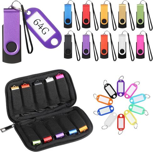 10 Pack Flash Drives with Lanyards, Key Tags and Storage Case Metal USB 2.0 Thumb Bulk Swivel Memory Colorful Portable Keychain Zip for Data (32GB) in Kuwait