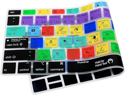 غطاء لوحة المفاتيح السيليكون من HRH Shortcut Hotkey لجهاز MacBook Air 13 بوصة إصدار 2018 A1932 مع شاشة Retina ومعرف اللمس EU/US، Photoshop PS in Saudi Arabia