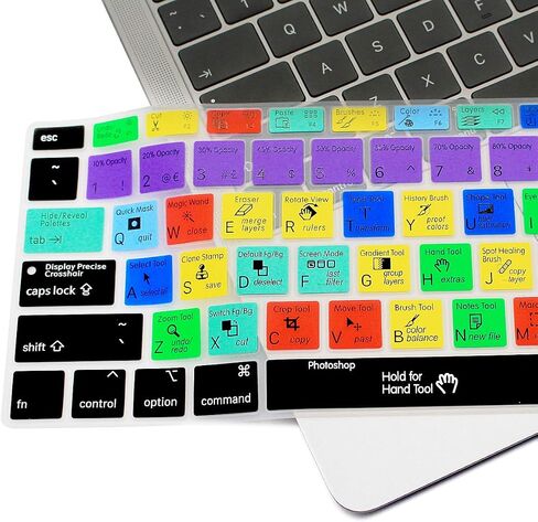 غطاء لوحة المفاتيح السيليكون من HRH Shortcut Hotkey لجهاز MacBook Air 13 بوصة إصدار 2018 A1932 مع شاشة Retina ومعرف اللمس EU/US، Photoshop PS in Saudi Arabia