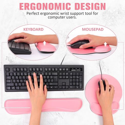 8 Pcs Ergonomic Mouse Pad and Keyboard with Wrist Support Set Soft Smooth Gel Wrist Rest Comfortable Memory Foam Keyboard Wrist Pad for Easy Typing Gaming Computer Laptop Office Home (Pink) in Saudi Arabia