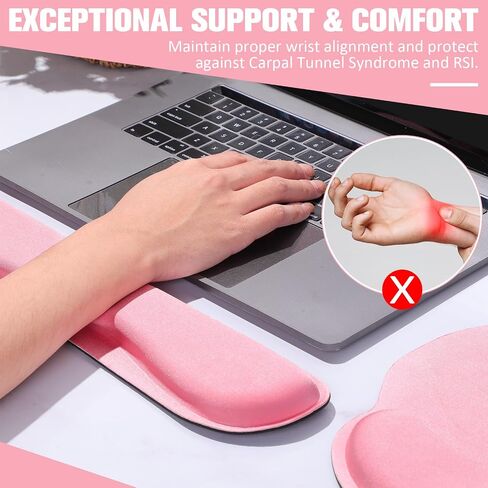 8 Pcs Ergonomic Mouse Pad and Keyboard with Wrist Support Set Soft Smooth Gel Wrist Rest Comfortable Memory Foam Keyboard Wrist Pad for Easy Typing Gaming Computer Laptop Office Home (Pink) in Saudi Arabia
