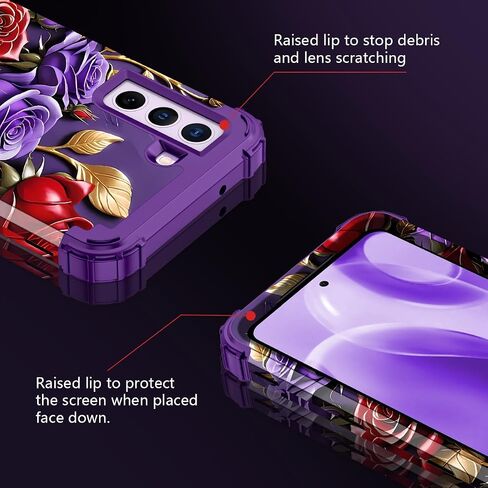 حافظة Rancase لهاتف Galaxy S21 FE 5G، حماية شديدة التحمل من ثلاث طبقات من البلاستيك الصلب + حافظة واقية من مطاط السيليكون الناعم لهاتف Samsung Galaxy S21 FE 5G، أرجواني in Saudi Arabia