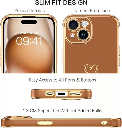 BENTOBEN Compatible with iPhone 15 Case, Phone Case iPhone 15, Cute Heart Pattern Slim Fit Thin Soft Flexible Shockproof TPU Bumper Non-Slip Lightweight Women Girl Protective Cover, Black in Saudi Arabia