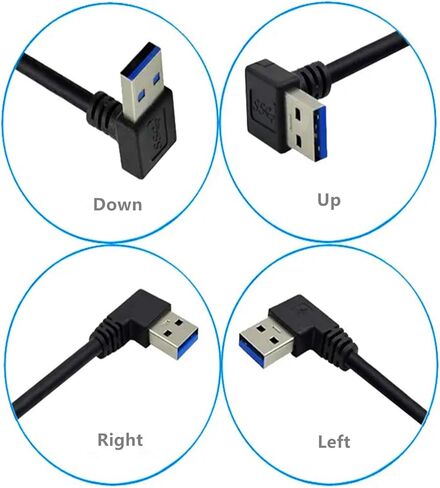 كابل تمديد ALINNA 90 درجة USB 3.0، سلك تمديد USB 3.0 ذكر إلى أنثى أسود 30 سم (زاوية سفلية) in Saudi Arabia