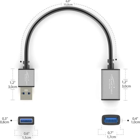 KabelDirekt – USB A 3.0 Extension Cable – 6 inches x2 – (Connect USB A to Socket USB A, Suitable for All USB A Ports, Black, Space Gray) – Pro Series in Saudi Arabia