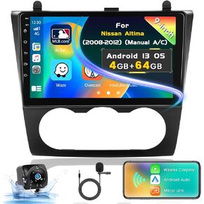 [8 Core 4G+64G] Inefala for Nissan Altima 2008-2012 (Manual A/C) Android 13 Radio Dash Kit with Wireless Carplay & Android Auto 9" Touchscreen Stereo with WiFi 4G Antenna GPS BT DSP Mic Backup Camera